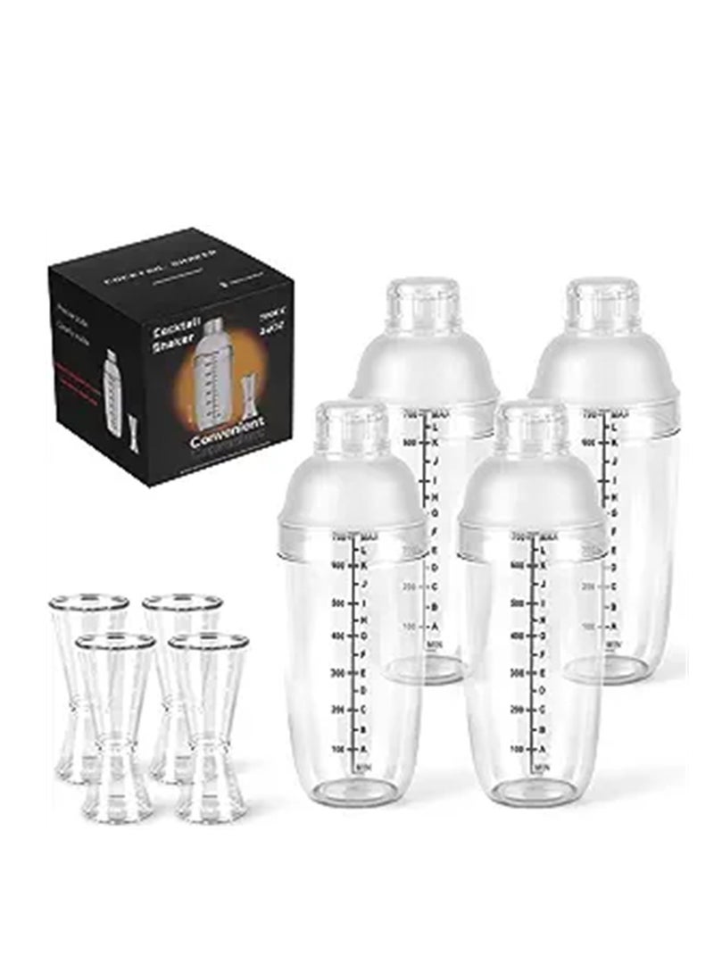 Plastic Cocktail Shaker, 4 Pcs 24oz Drink Mixer Drink Shaker, with 4 Pcs Ounce Cup, Plastic Shaker Bottle Tea Drink Mixer Cocktail Measuring Cup for Kitchen Bar Party Tools - Image 1